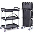 Foldable 3-Shelf Rolling Utility Cart 165 lbs Capacity with Lockable Wheels and Handle
