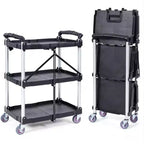 Foldable 3-Shelf Rolling Utility Cart 165 lbs Capacity with Lockable Wheels and Handle