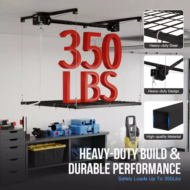 Porte-charge de garage, 120x120 cm, Hauteur réglable max 200 cm, Capacité de charge 160 kg, Porte-charge de plafond en métal robuste