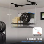 Porte-charge de garage, 120x120 cm, Hauteur réglable max 200 cm, Capacité de charge 160 kg, Porte-charge de plafond en métal robuste