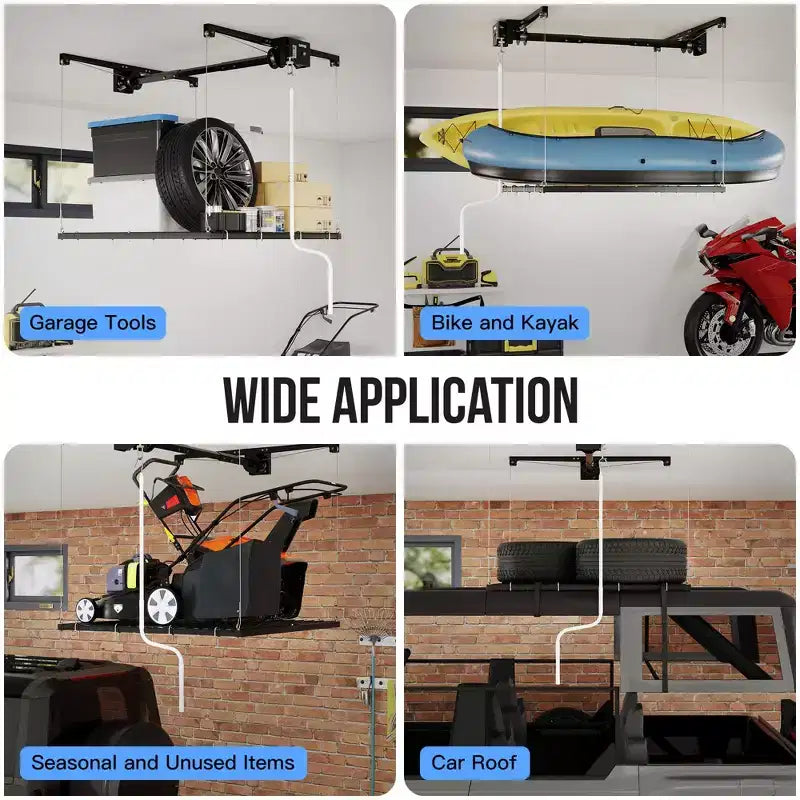 Porte-charge de garage, 120x120 cm, Hauteur réglable max 200 cm, Capacité de charge 160 kg, Porte-charge de plafond en métal robuste