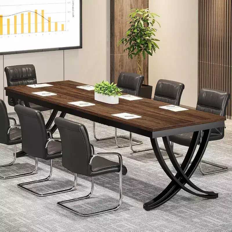 Lantine 78-Inch Conference Table for 6-8 People, Rectangular Seminar Table with Strong Metal Frame for Office Meeting Boardroom, Brown