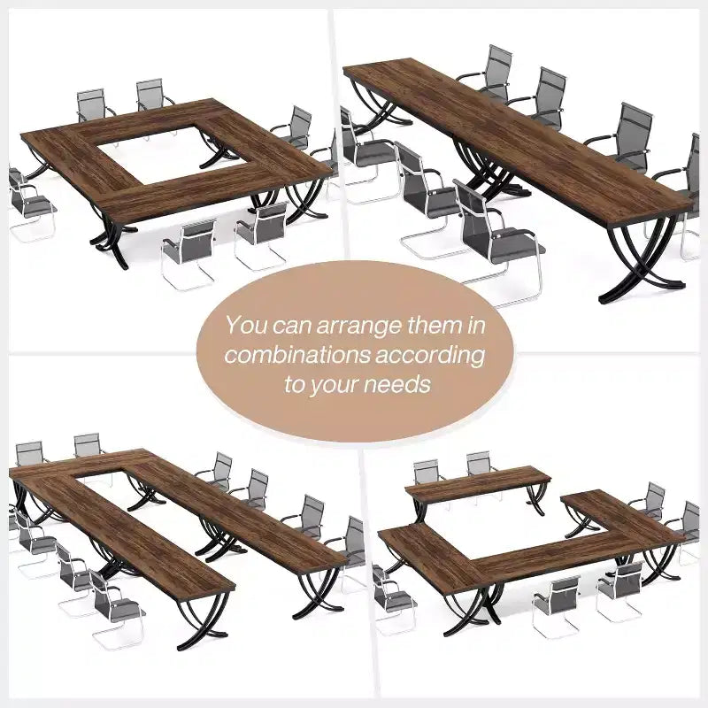 Table de conférence Lantine de 198 cm pour 6-8 personnes, table de séminaire rectangulaire avec cadre métallique solide pour bureau, salle de réunion, marron