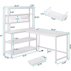 Bureau d'angle Lantine, bureau réversible de 140 cm avec chargeur sans fil et étagère pour bureau à domicile, blanc