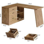 Bureau d'angle L-Lantine 55 pouces avec 3 tiroirs, étagères de rangement pour le travail, l'écriture, le jeu, marron rustique