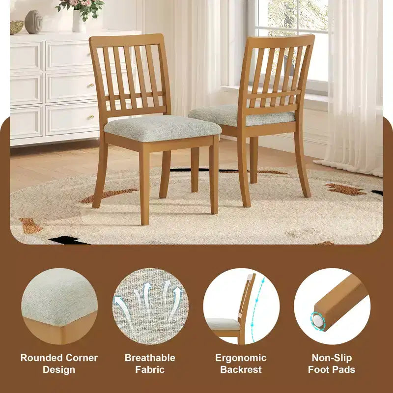 Chaises de salle à manger GDFStudio Yates (lot de 2) avec dossier en bois courbé et assise en tissu gris