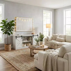 Meuble TV de ferme FurnitureR 58 avec portes de grange coulissantes, console multimédia avec étagères réglables et gestion des câbles pour le salon