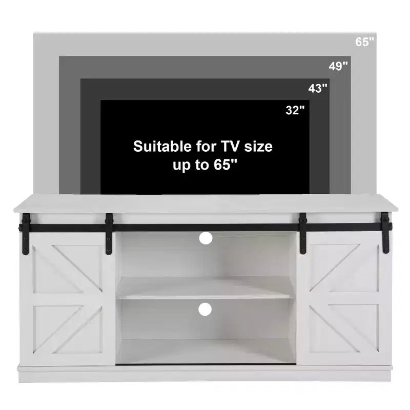 Meuble TV de ferme FurnitureR 58 avec portes de grange coulissantes, console multimédia avec étagères réglables et gestion des câbles pour le salon