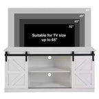 Meuble TV de ferme FurnitureR 58 avec portes de grange coulissantes, console multimédia avec étagères réglables et gestion des câbles pour le salon