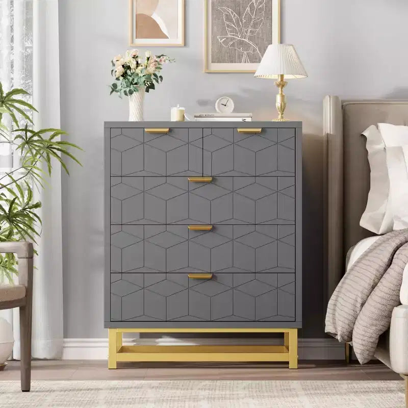 Commode moderne à 5 tiroirs avec pieds en métal, grand organisateur de rangement pour chambre, salon et entrée
