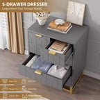 Commode moderne à 5 tiroirs avec pieds en métal, grand organisateur de rangement pour chambre, salon et entrée