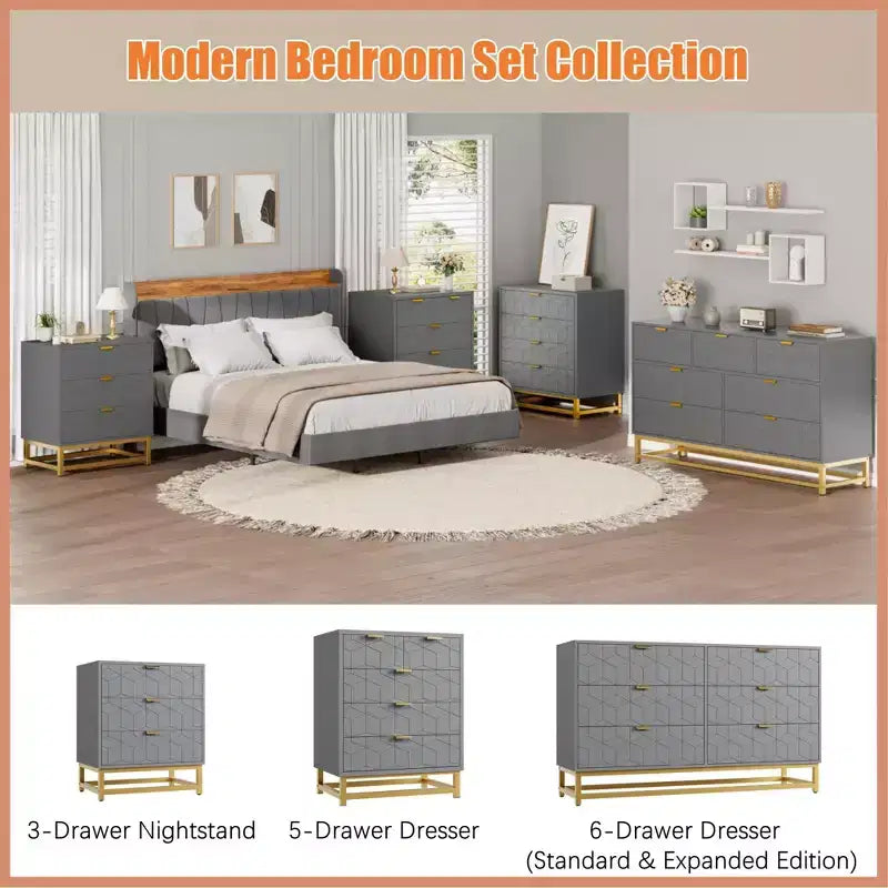 Commode moderne à 5 tiroirs avec pieds en métal, grand organisateur de rangement pour chambre, salon et entrée