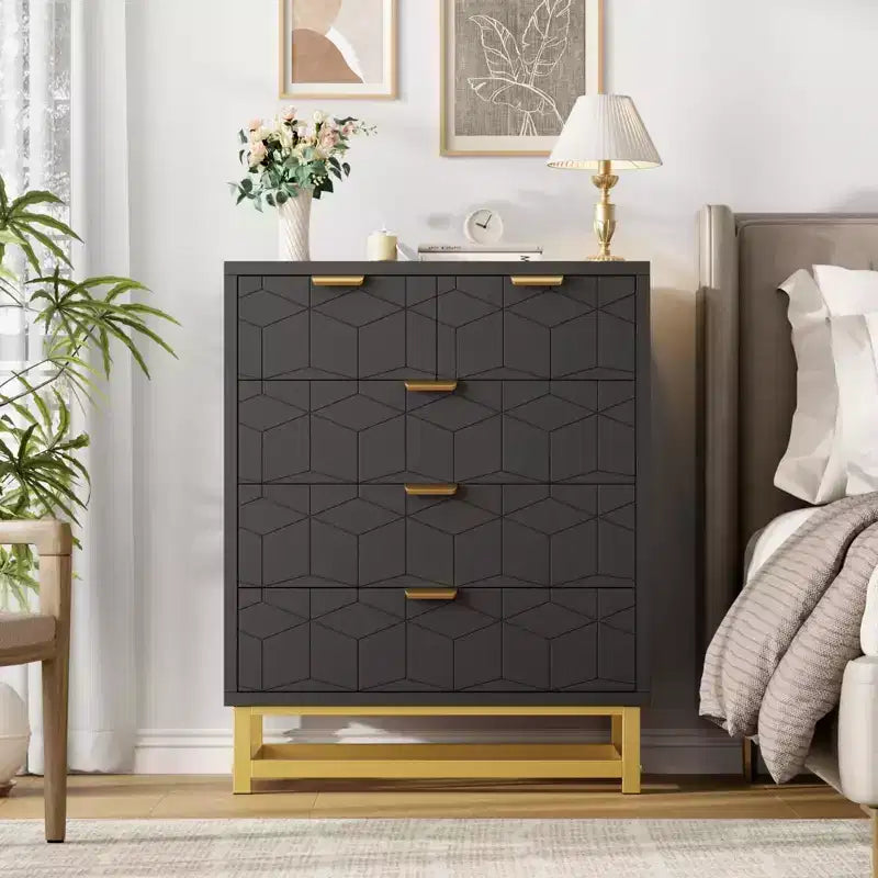 Commode moderne à 5 tiroirs avec pieds en métal, grand organisateur de rangement pour chambre, salon et entrée