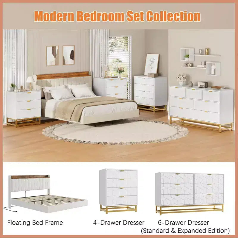 Commode moderne à 5 tiroirs avec pieds en métal, grand organisateur de rangement pour chambre, salon et entrée
