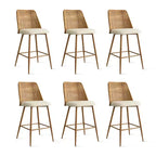 Lot de 6 tabourets de bar à hauteur de comptoir en bouclette et rotin, 27" Chaises d'îlot de cuisine modernes bohèmes avec pieds en métal finition chêne - Panipeachy