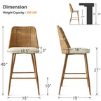 Lot de 6 tabourets de bar à hauteur de comptoir en bouclette et rotin, 27" Chaises d'îlot de cuisine modernes bohèmes avec pieds en métal finition chêne - Panipeachy