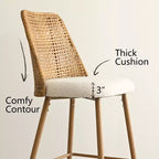 Lot de 6 tabourets de bar à hauteur de comptoir en bouclette et rotin, 27" Chaises d'îlot de cuisine modernes bohèmes avec pieds en métal finition chêne - Panipeachy
