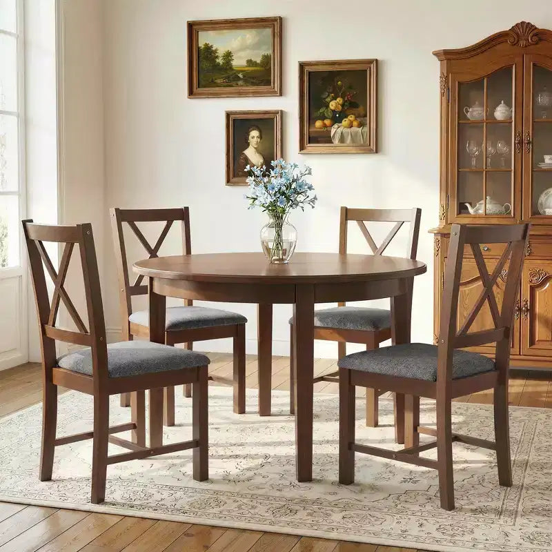 HOMCOM Chaises de salle à manger en bois de style fermier, chaises de cuisine rembourrées à dossier croisé avec pieds en bois d'hévéa et siège rembourré pour salle à manger, gris