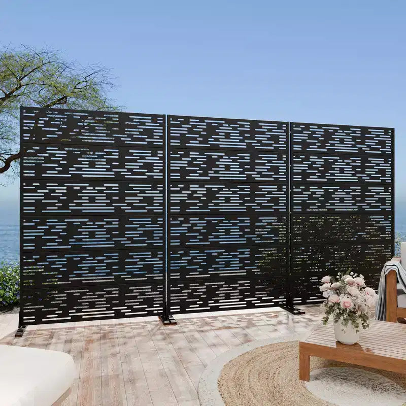 MAYEERTY Godfrey Light & Shadow B Paravent en acier galvanisé noir, 72x47x16, Écran double face 6 panneaux antirouille