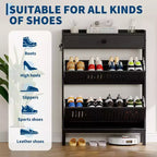 Meuble à chaussures avec 2 tiroirs abattants, Organisateur de chaussures avec tiroir supérieur, Panneau ajouré et poignées carrées, Étagère à chaussures réglable pour entrée