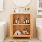 Meuble de salle de bain en bois original avec surface en rotin et doubles portes
