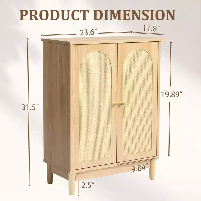 Meuble de salle de bain en bois original avec surface en rotin et doubles portes