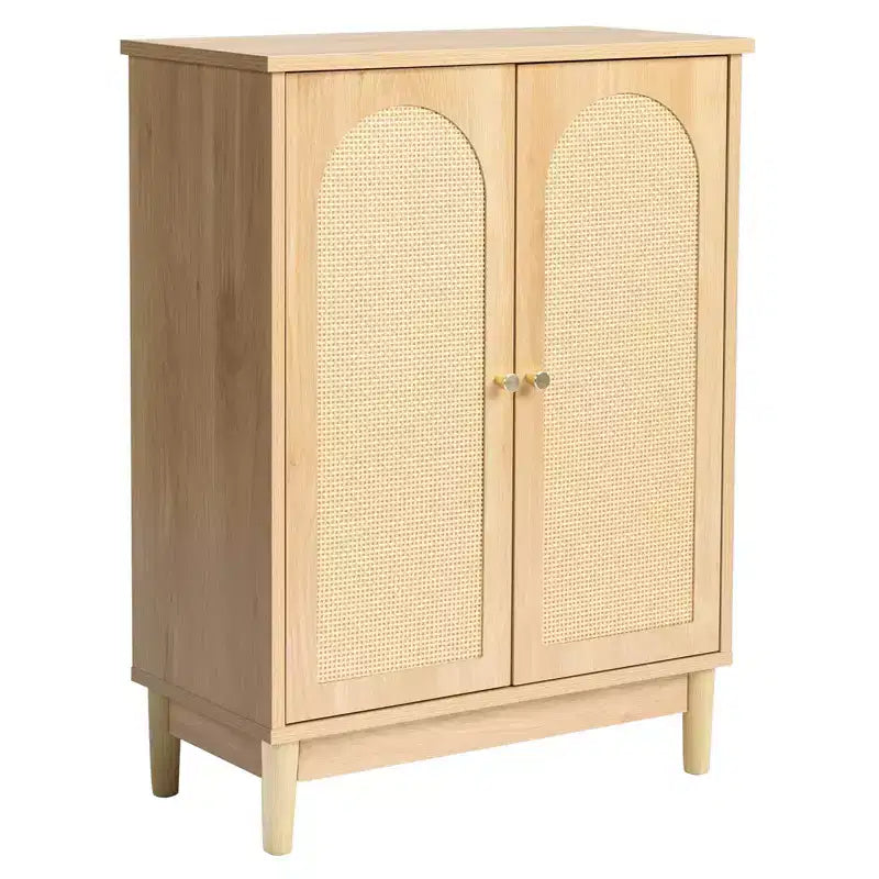 Meuble de salle de bain en bois original avec surface en rotin et doubles portes
