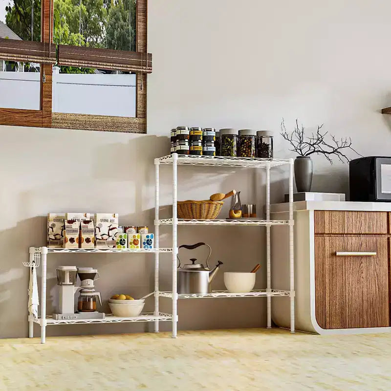 Étagère de rangement blanche à 5 niveaux de 59'' avec hauteur d'espacement réglable