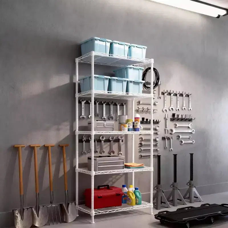 Étagère de rangement blanche à 5 niveaux de 59'' avec hauteur d'espacement réglable