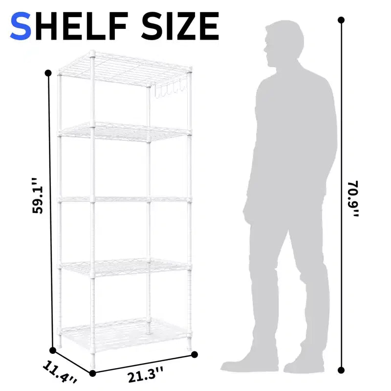 Étagère de rangement blanche à 5 niveaux de 59'' avec hauteur d'espacement réglable