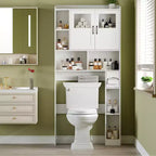 Meuble de rangement WC - 67,4 h Organisateur de rangement de salle de bain avec porte en verre, étagères réglables, meuble peu encombrant pour toilettes, buanderie