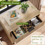 Commode, chiffonnier lot de 2 – Organiseur à 3 tiroirs en bois cannelé de 75,9 cm avec pieds en métal et dispositif anti-basculement