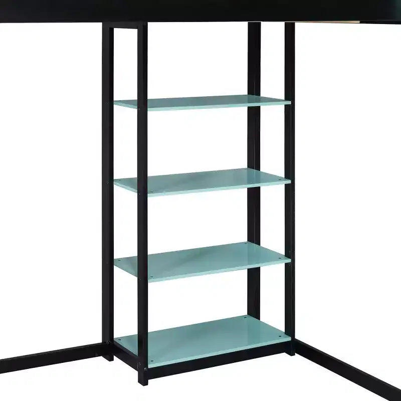 Lit mezzanine en bois massif Whisen avec bureau, étagères, prise de courant et ports USB/Type-C