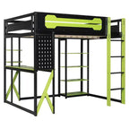 Lit mezzanine en bois massif Whisen avec bureau, étagères, prise de courant et ports USB/Type-C