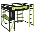 Lit mezzanine en bois massif Whisen avec bureau, étagères, prise de courant et ports USB/Type-C