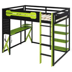 Lit mezzanine en bois massif Whisen avec bureau, étagères, prise de courant et ports USB/Type-C