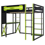 Lit mezzanine en bois massif Whisen avec bureau, étagères, prise de courant et ports USB/Type-C