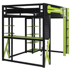 Lit mezzanine en bois massif Whisen avec bureau, étagères, prise de courant et ports USB/Type-C