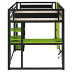 Lit mezzanine en bois massif Whisen avec bureau, étagères, prise de courant et ports USB/Type-C