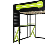 Lit mezzanine en bois massif Whisen avec bureau, étagères, prise de courant et ports USB/Type-C