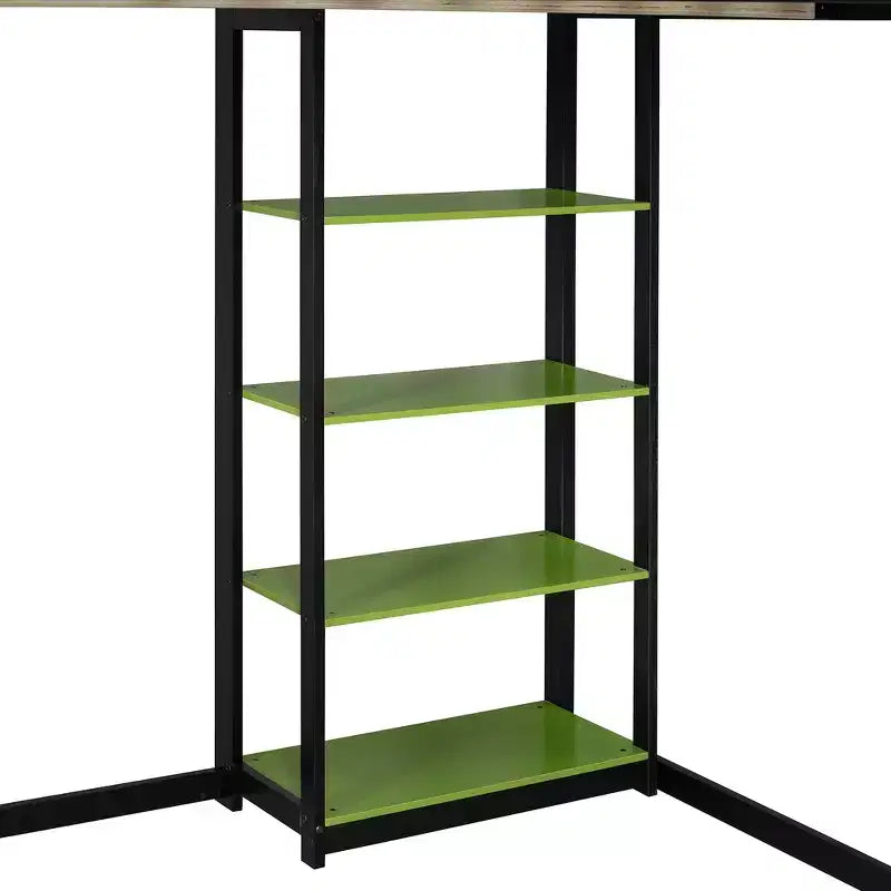 Lit mezzanine en bois massif Whisen avec bureau, étagères, prise de courant et ports USB/Type-C