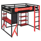 Lit mezzanine en bois massif Whisen avec bureau, étagères, prise de courant et ports USB/Type-C