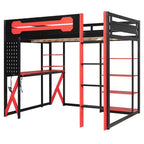 Lit mezzanine en bois massif Whisen avec bureau, étagères, prise de courant et ports USB/Type-C