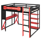 Lit mezzanine en bois massif Whisen avec bureau, étagères, prise de courant et ports USB/Type-C