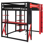 Lit mezzanine en bois massif Whisen avec bureau, étagères, prise de courant et ports USB/Type-C