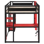 Lit mezzanine en bois massif Whisen avec bureau, étagères, prise de courant et ports USB/Type-C
