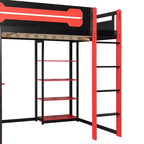 Lit mezzanine en bois massif Whisen avec bureau, étagères, prise de courant et ports USB/Type-C