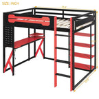 Lit mezzanine en bois massif Whisen avec bureau, étagères, prise de courant et ports USB/Type-C