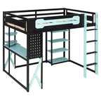 Lit mezzanine en bois massif Whisen avec bureau, étagères, prise de courant et ports USB/Type-C