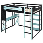 Lit mezzanine en bois massif Whisen avec bureau, étagères, prise de courant et ports USB/Type-C